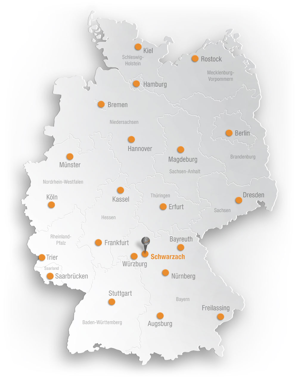 Karte mit den 22 Inter-Trans Standorten im Bundesgebiet